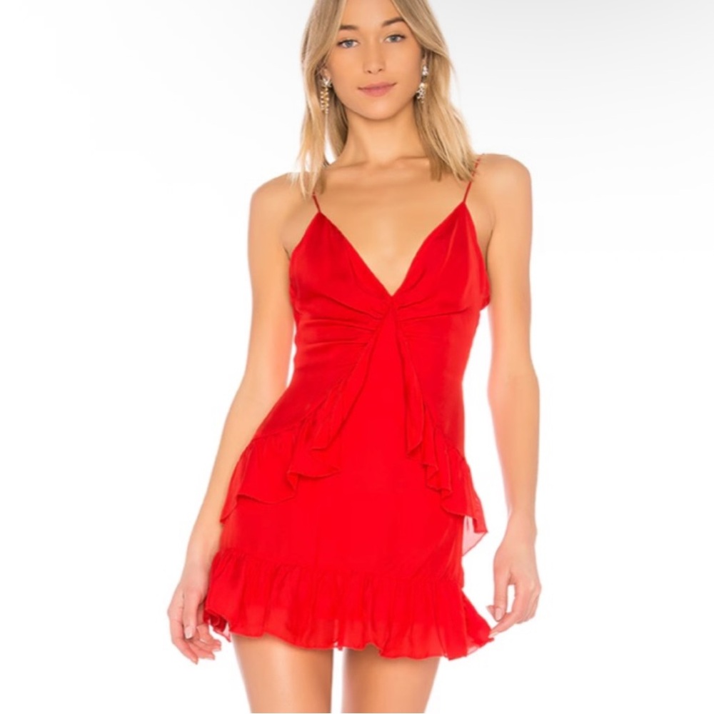 Red LPA mini dress with ruffle details